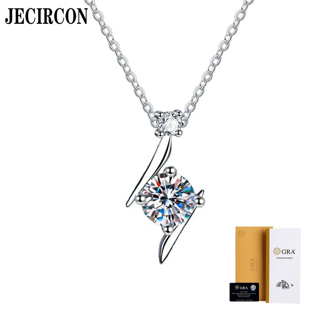 

JECIRCON 925 Sterling Silver Necklace for Women Moissanite Lightning Star Clavicle Chain D Color 1 Carat Diamond Pendant Jewelry