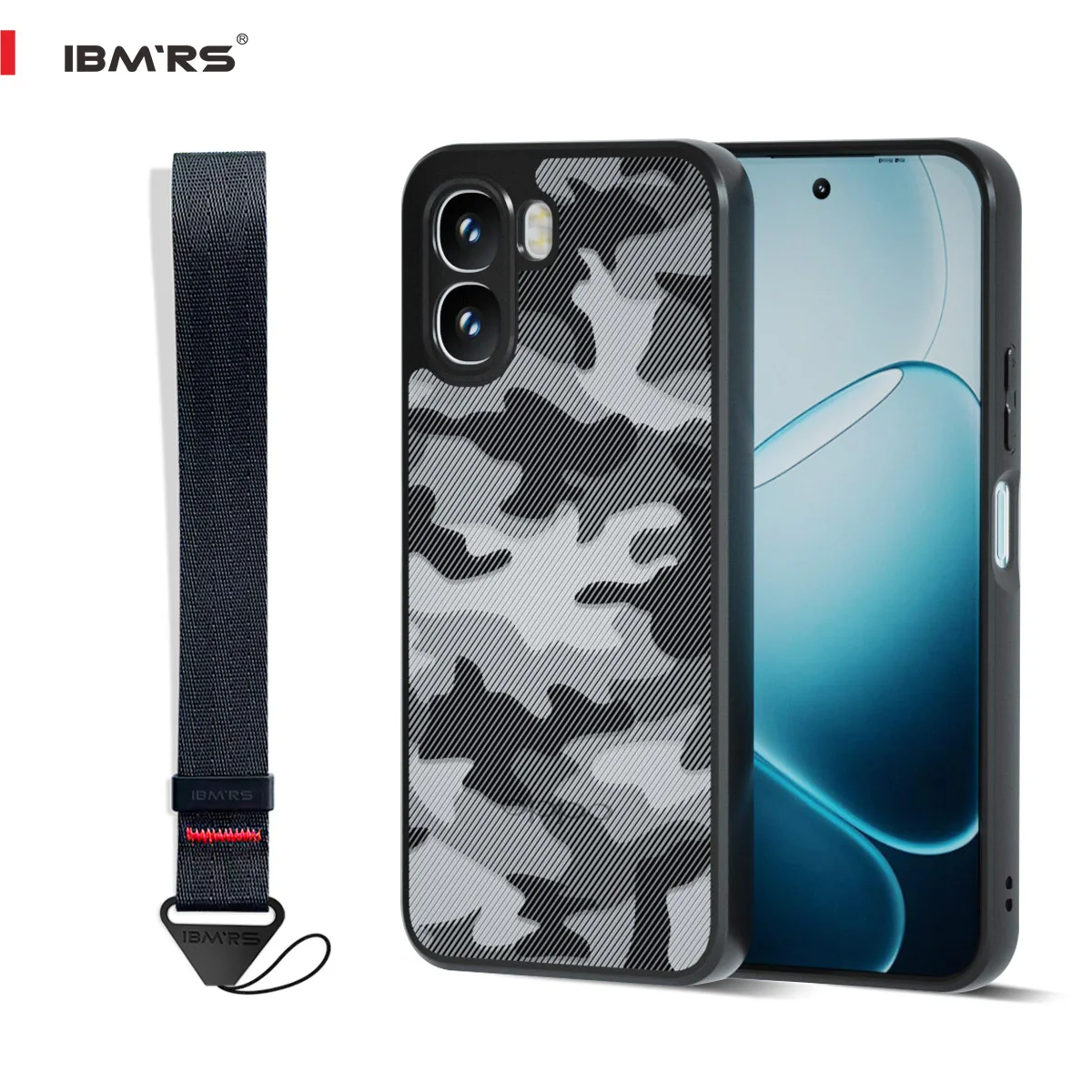 

IBMRS Camo Case for OPPO A6X , with Wrist Strap, PC+TPU Dual Layer Shockproof Cover