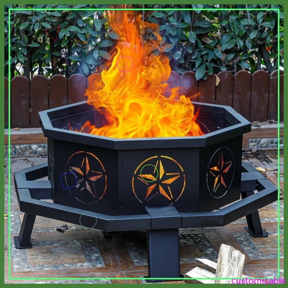 

35-дюймовое восьмиугольное уличное костровое место для розжига, на дровах, для костровищ, кемпинга, двора, патио