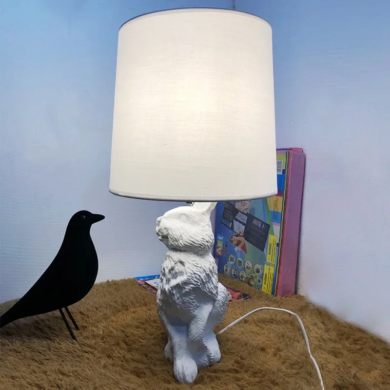 PLLY Nordic Table Lamp Modern Creative Resin Desk Light LED Rabbit Shape Decorative for Home Children Bedroom Living Room