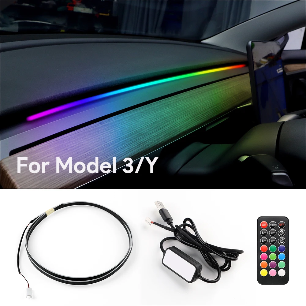 Vegetting Universal for Tesla Model 3 Y Car Ambient Lights LED Interior RGB Symphony Atmosphere Lamp USB APP Control Remote