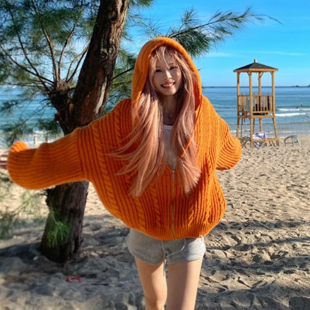 

Yaminiya New Vacation Leisure Fried Dough Twists Knitting Hooded Sweater Women's Loose Dopamine Top Autumn/winter 2025 Pullover