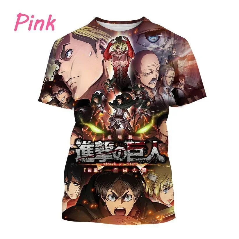 2023 New Japanese Classic Anime Attack on Titan 3D Printed T-Shirt Fashion Casual Men's and Women's Round Neck Short Sleeve Tops