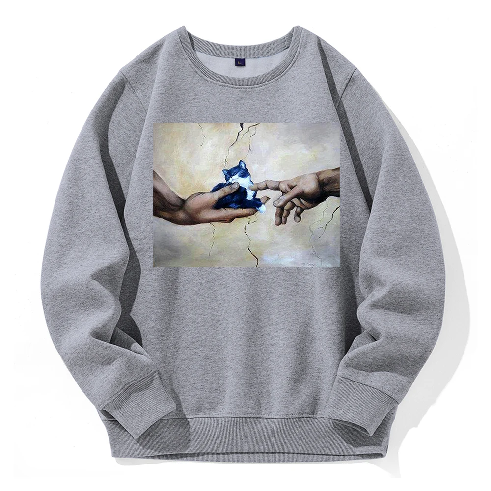 

Hand Holding Cute Cat Printing Hoody Men Fleece Comfortable Warm Hooded Street Sport Fashion Sweatshirt Basic All Match Hoodies