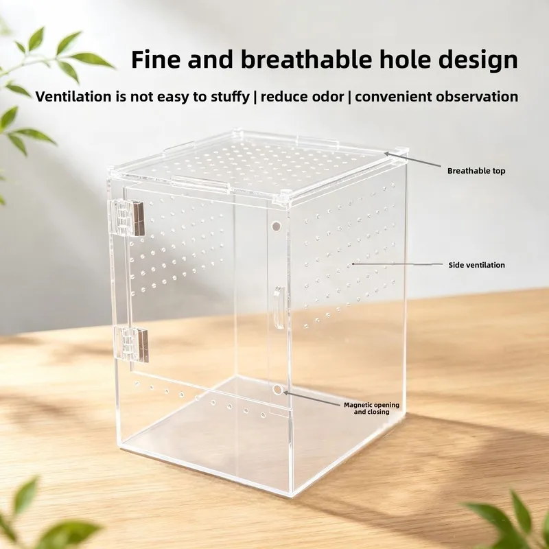 Acrylic Reptile Terrarium Insect Breeding Box-Ventilated Arboreal Enclosure for Praying Mantis Spider Crested Gecko,Transparency