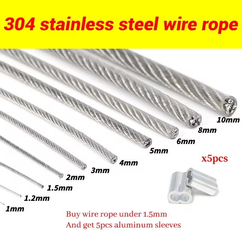 

5/10 Meter Steel wire rope with PVC Coated Flexible Soft Transparent Cable Lighting Curtain Cord Suspension ropes 1/2/3/4/5/6mm