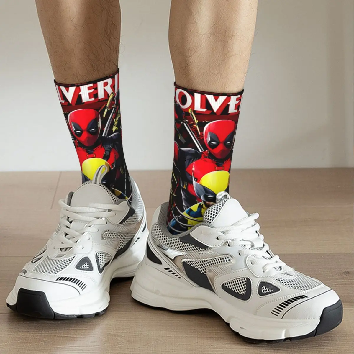 Funny Crazy Sock for Men Popular Movies Hip Hop Vintage Deadpool & Wolverine Happy Quality Pattern Printed Boys Crew compression