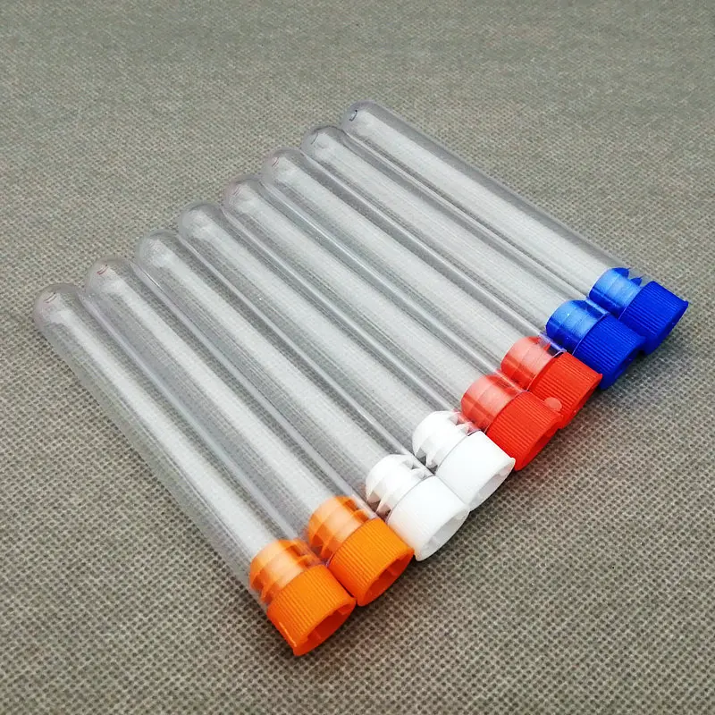 

120pcs 16x100mm Lab Transparent Plastic Test Tube Round Bottom Wedding Gift Vial with Colour Cap Party Candy Bottle