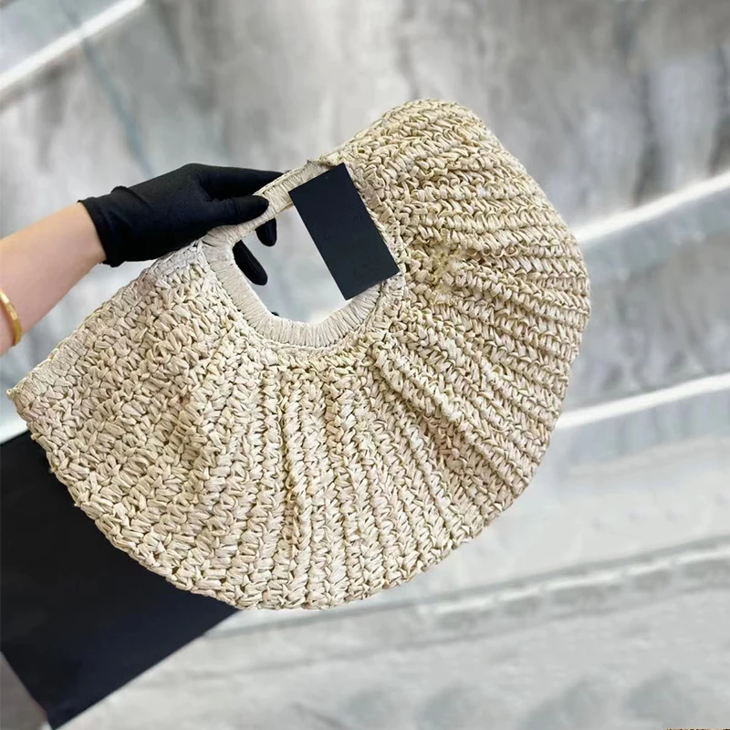 Summer Woven Straw Bag Moon Large Capacity Purse and Handbag For Women Beach Basket Bags Fashion Travel Shoulder Shopper Totes