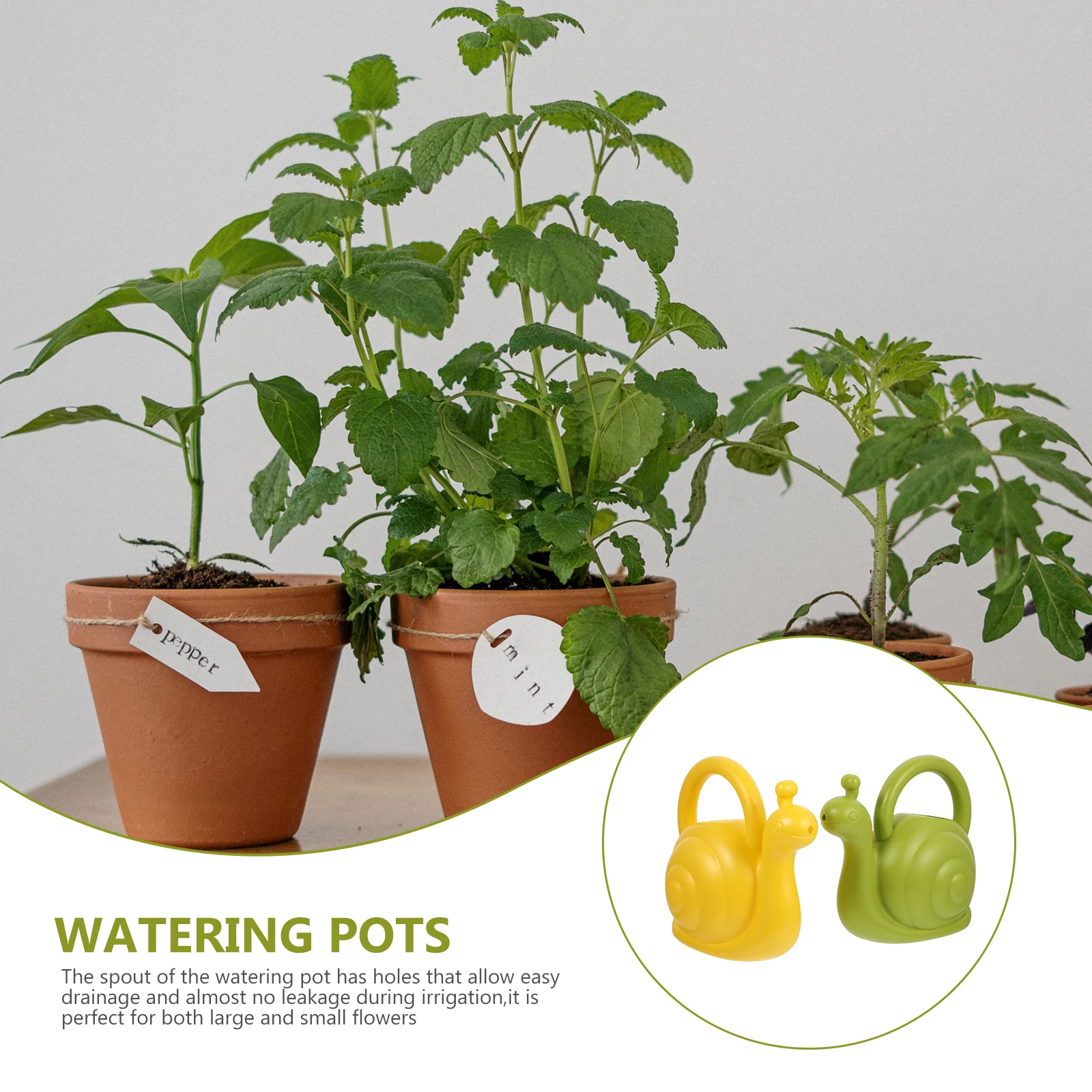 

2Pcs Watering Can Garden Tools Cartoon Snail Shape Indoor Outdoor Flower Pot Durable PP Material Easy Drainage Comfortable H