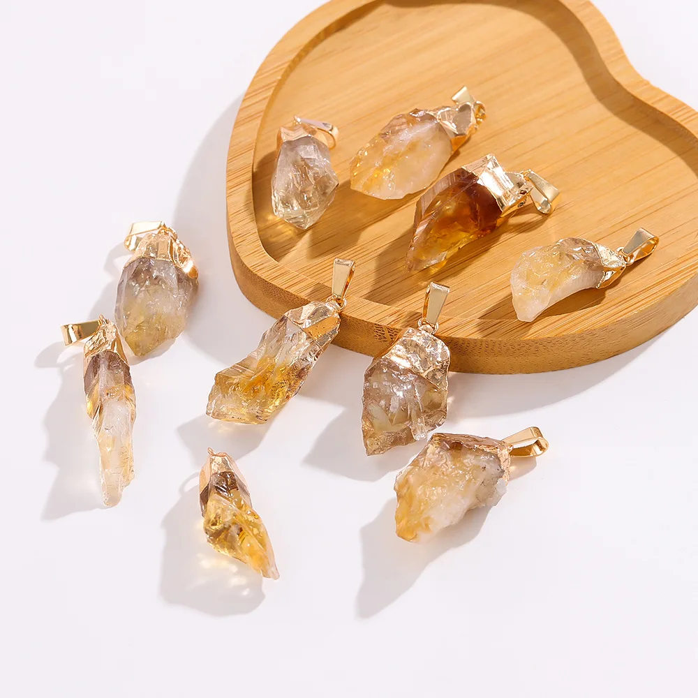 

10pcs Natural Stone Topaz Pendant Irregular Citrine Crystal Raw Stone Charms for Necklace Earrings Jewelry Making Accessory