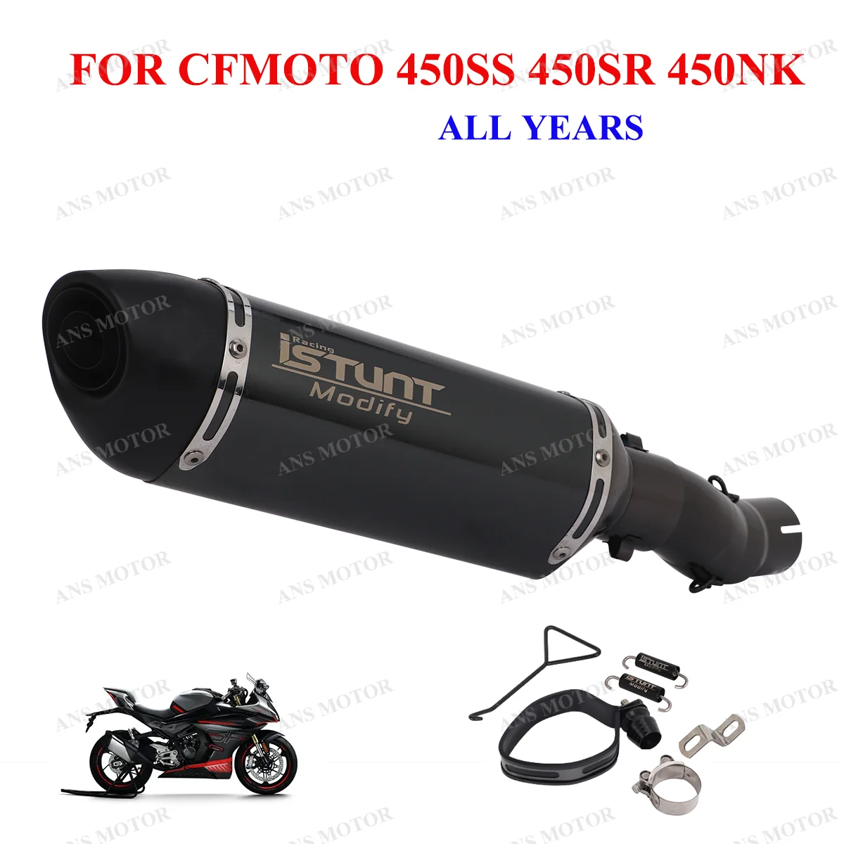 Slip On For CFMOTO 450SR 450SS 450NK/ QJMOTOR 450 Motorcycle Exhaust Escape 51MM Muffler Middle Pipe Black Muffler 450SR Exhaust