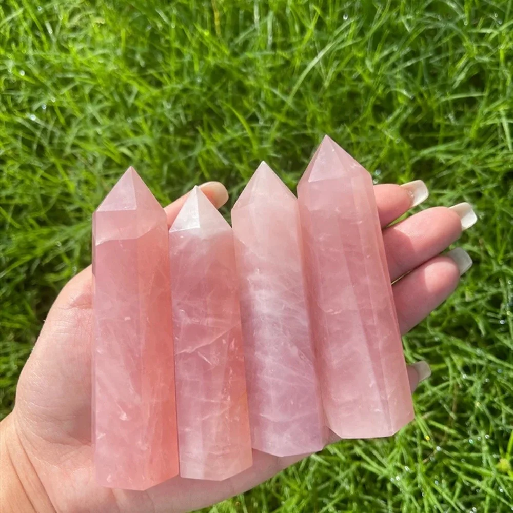Bild 3: 4,33 Zoll Premium Rosa Quarz-Turm Glatter Sechseckiger Prisma Meditations-Zauberstab Heilender Edelstein-Kristallturm für Heimdekoration