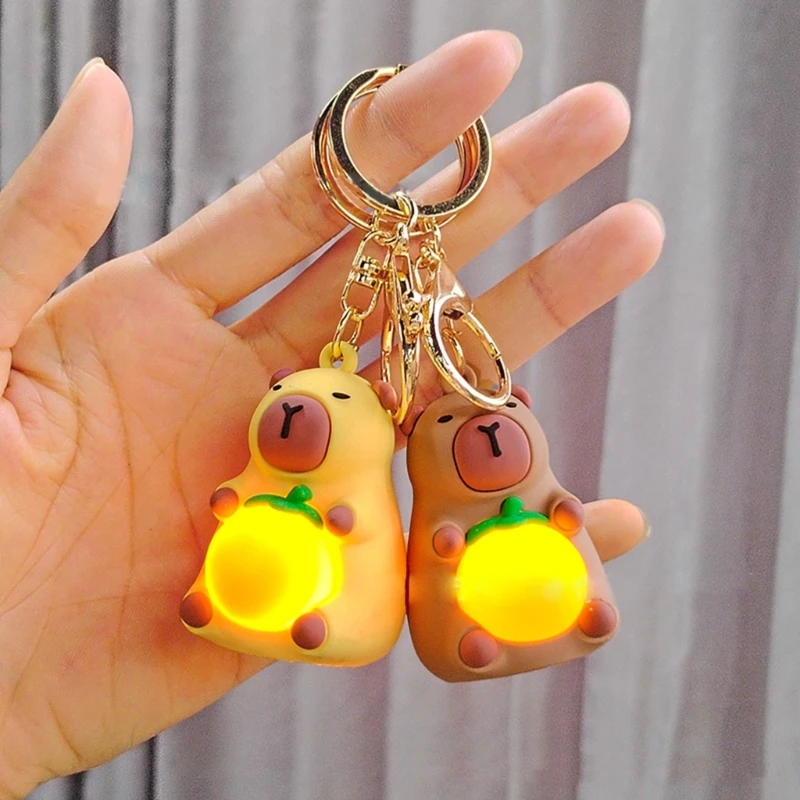 Simulation Capibara Anime Lighting In The Dark Toy Kawaii Cute Mini Doll Warm Light Keyring Creative Luminous Capybara Keychain