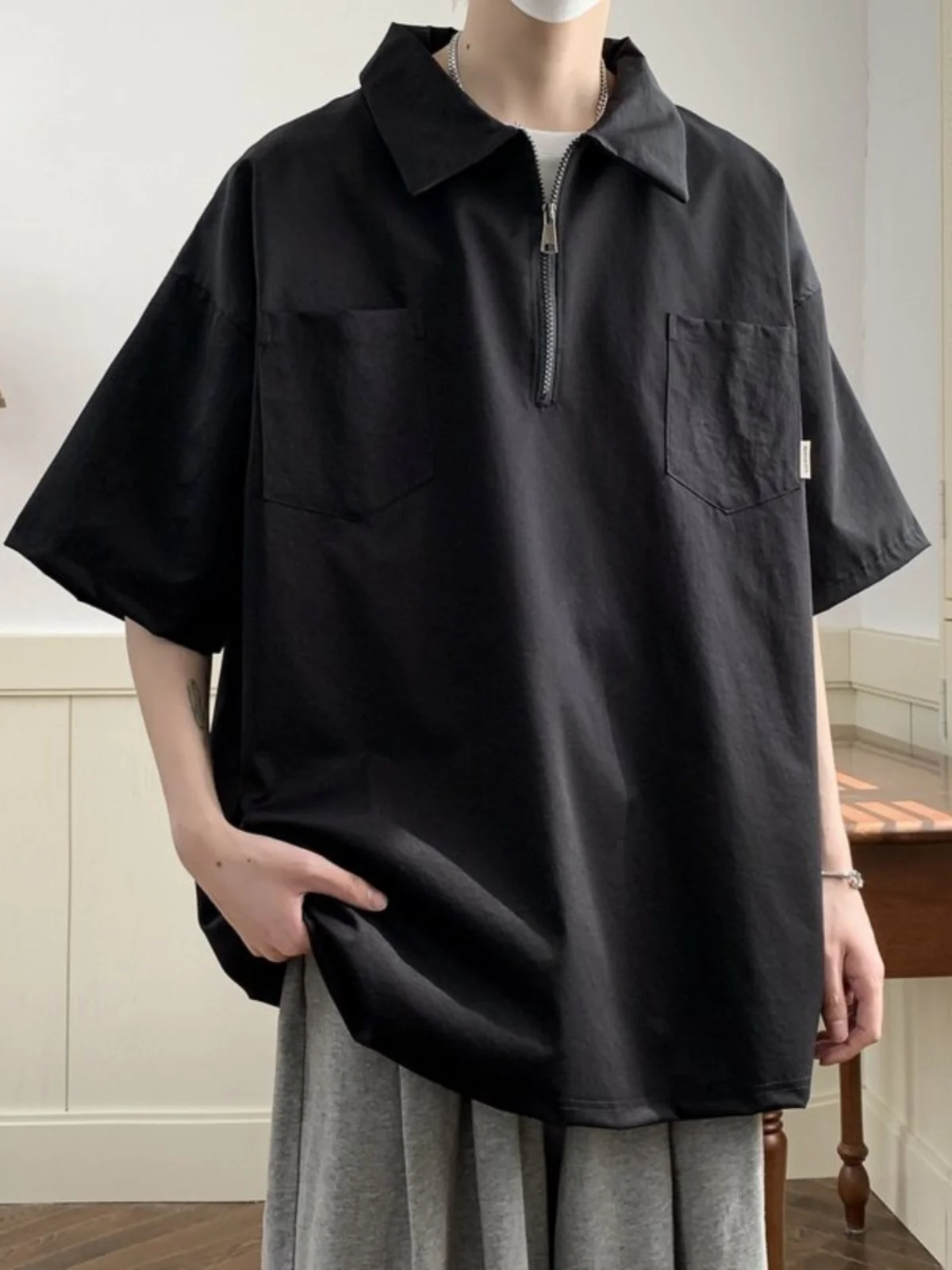 

Мужская молодежная футболка с коротким рукавом на молнии, летняя рабочая одежда, модная брендовая стильная футболка с рукавом 3/4