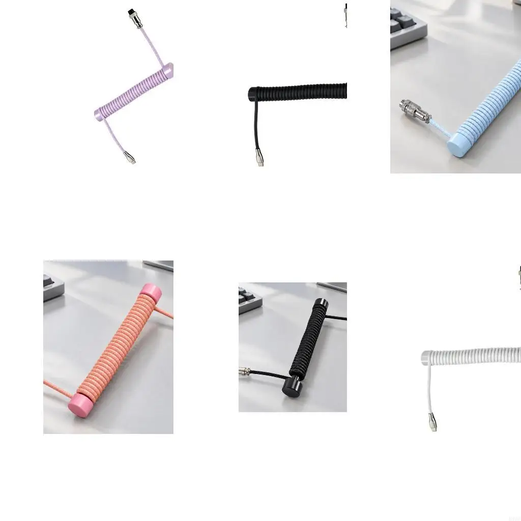 Coiled Mechanical Keyboard Cable Set with Metal Wrap Rod, Aviation Connector, PVC Outer Layer and Metal Aviation Connector 896C