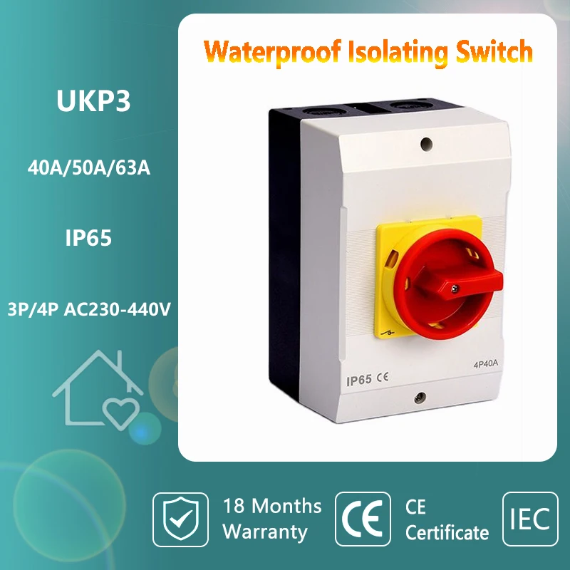 4Pole 63A 40A 50A 440V Disconnecting Switch AC  Load Isolator Waterproof  Power Cut-Off Switch Accessories