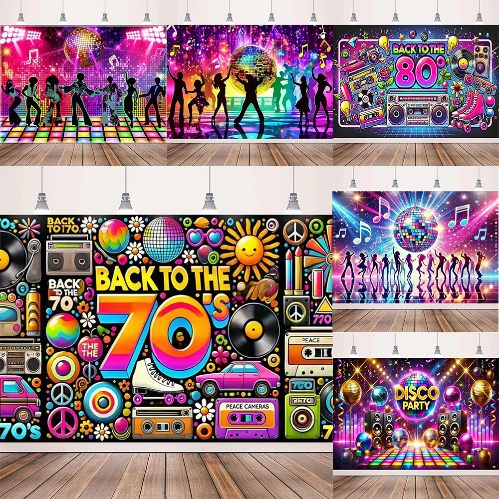 

Retro Back to the 70 80s Theme Birthday Backdrops Rock Disco Dance Music Party Neon Backgrounds Decoration Photo Studio Supplies