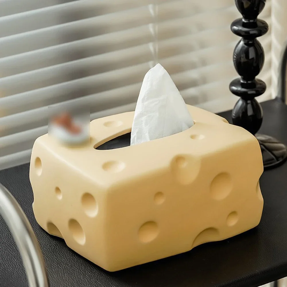 Cat and Mouse Ornament Cheese Ceramic Tissue Box INS Style High-looking Bathroom Living Room Light Luxury Ornaments Home Storage