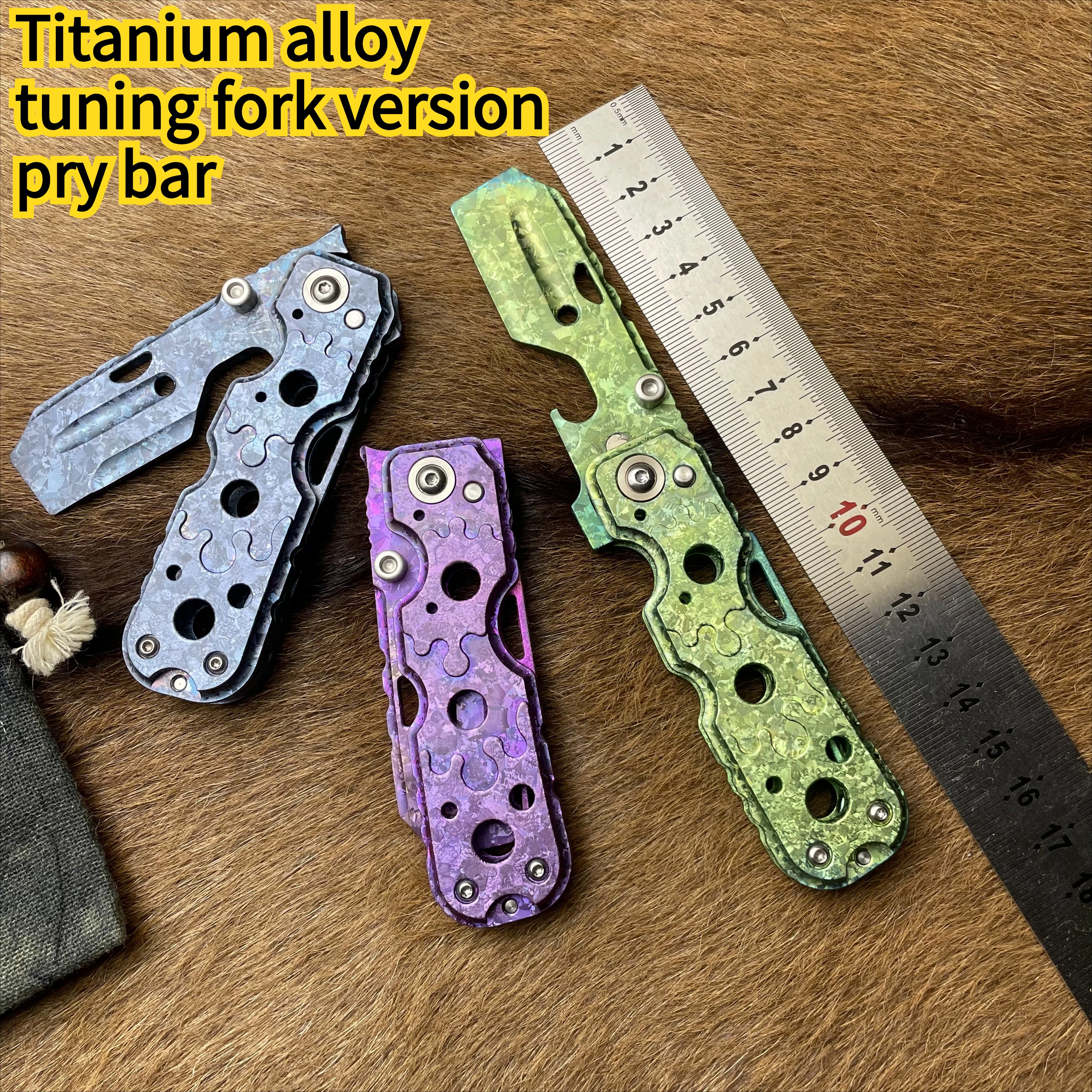 Fork Edition EDC Crowbar Ice Crystal Titanium Folding Handle Outdoor Camping Portable Folding Pocket Small Tool