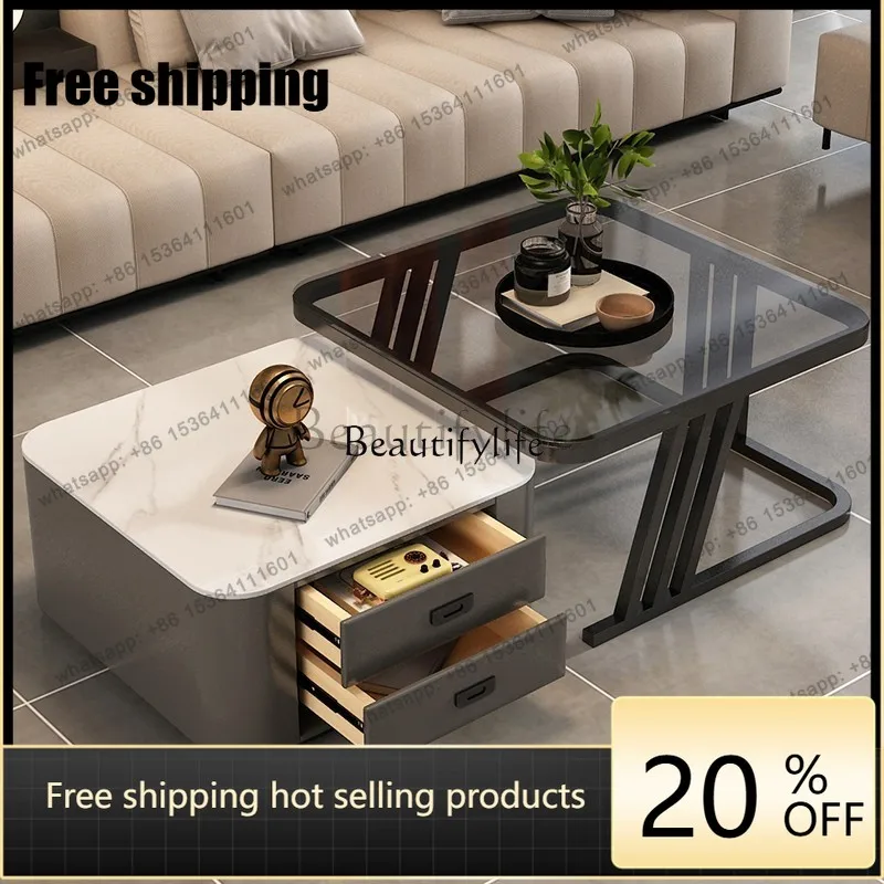 Factory Direct Living Room Household Small Apartment Tea Table Minimalist Light Luxury High Sense Simple Italian Rock Slab