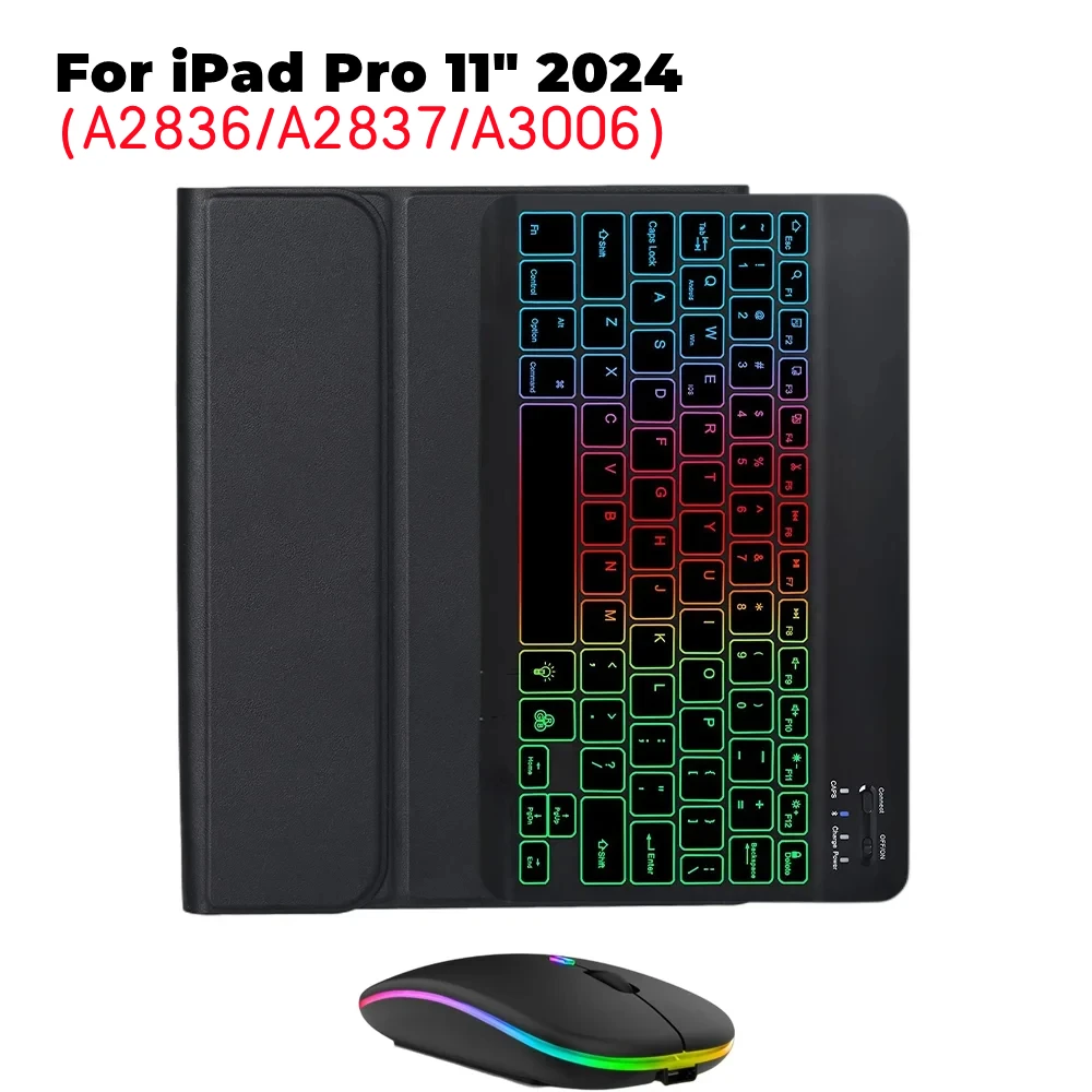 

For iPad Pro 11" 2024 Case RGB Keyboard Mouse Rainbow Backlight Korean Spanish Arabic Magic Portuguese Keyboard Funda