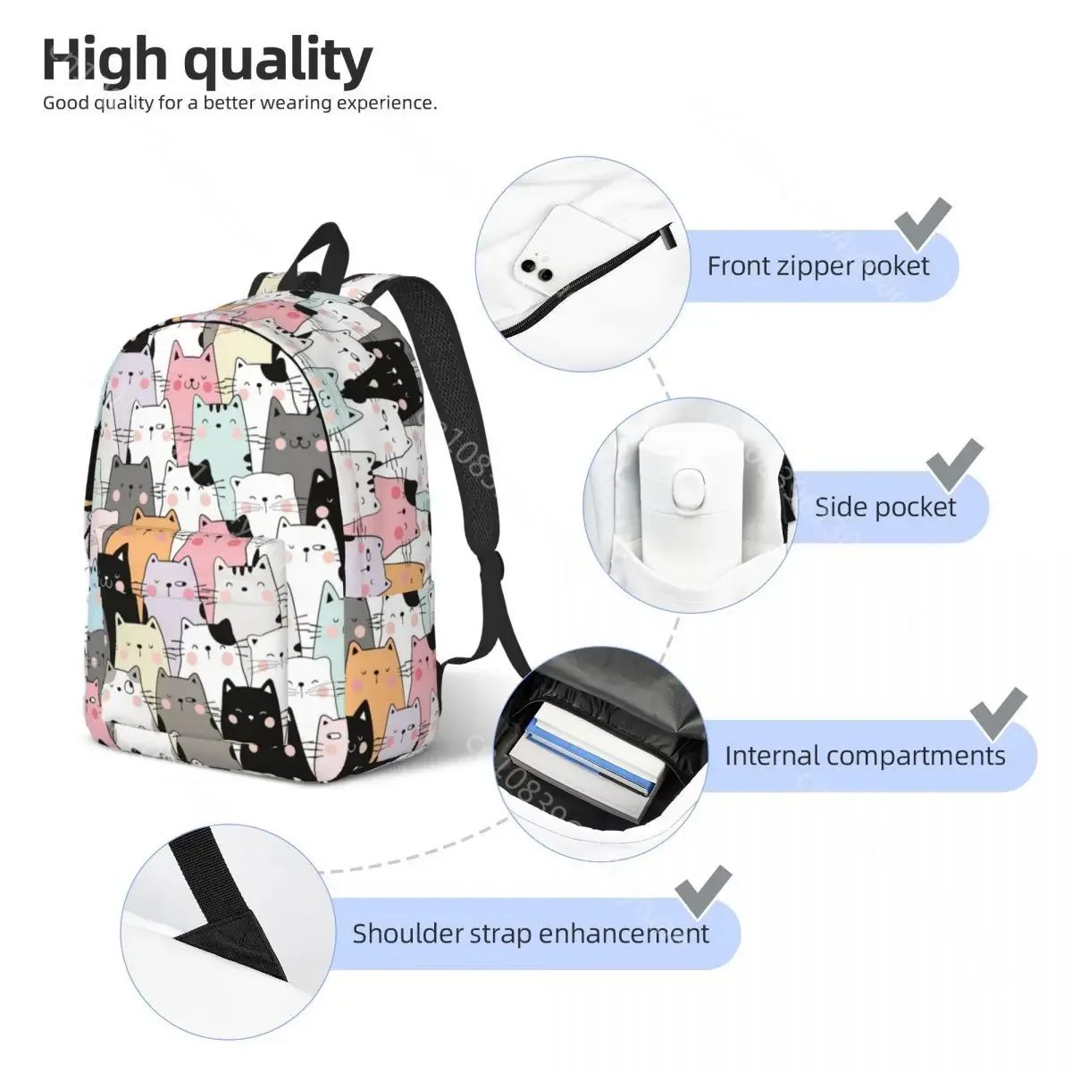 Cat Land Backpack Kawaii Pet Animals Boy Girl Polyester Travel Backpacks Durable Funny High School Bags Rucksack