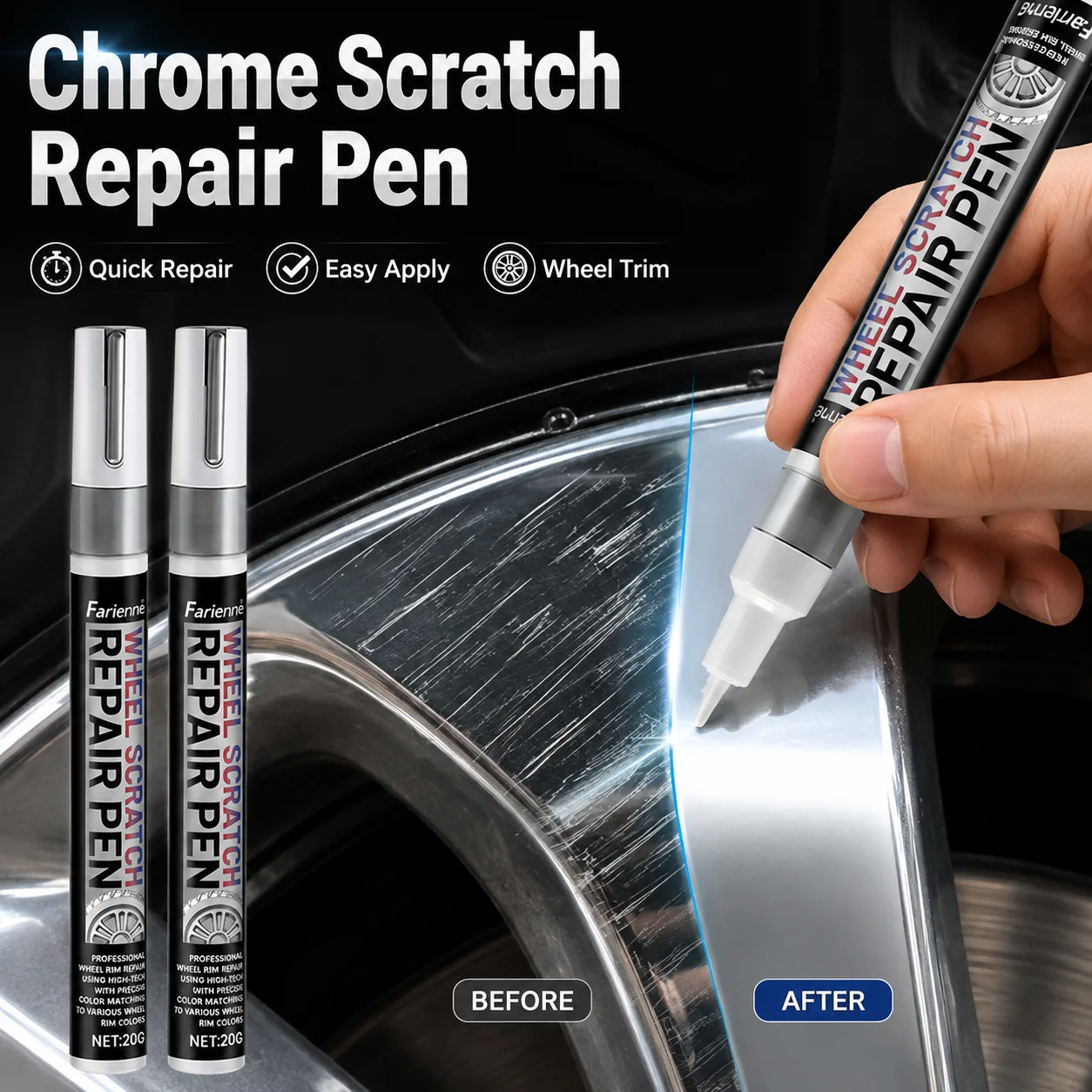 Multifunctional Chrome Scratch Repair Pen For Car Interior Chrome Trim & Exterior Wheel Hub Bumper Scratch Remover Touch-Up