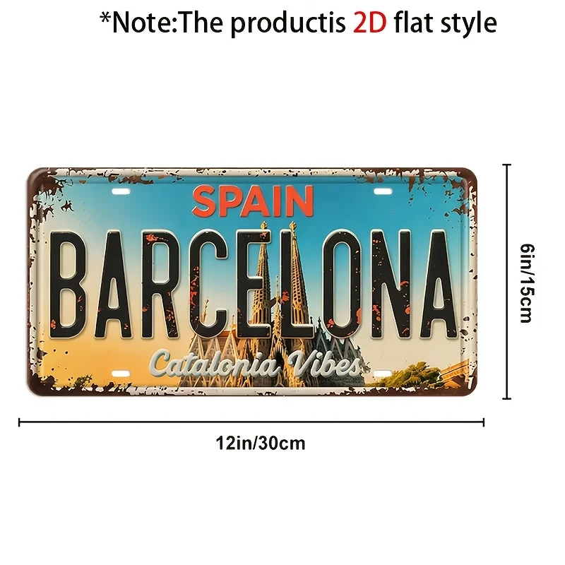 15x30cm Metal License Plate Tin Sign Barcelona Spain Catalonia Vibes Vintage Retro Home Wall Decor Plaque