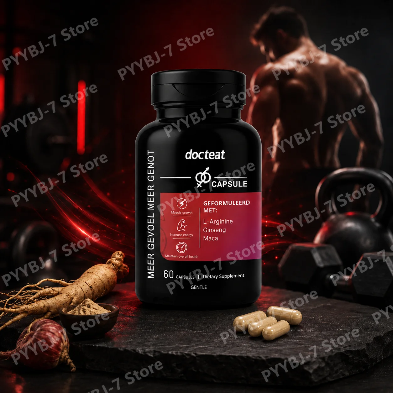 Men's Health Capsules Herbal Capsules with L-Arginine, Ginseng & Maca – Natural Daily Energy Wellness Supplement, 60 CT