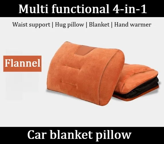 

4-in-1 Multifunctional Plush Car Blanket Pillow Lumbar Support Flannel Car Back Pillow Seat Accessories Car Seat Support Cushion