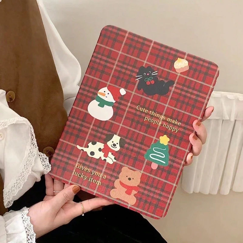 Red Checkered Christmas Bear 360° Rotating Tablet Case for IPad 10th Generation,IPad Pro 11,Mini 6,Air4/5th, 7/8th/9th 10.2 inch