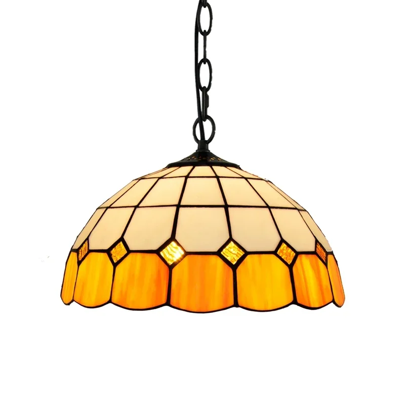 12 Inch Tiffany Stained Glass Lamp Retro Creative Personality Bar Cafe Corridor Chandelier Light Yellow Children's Pendent Lamp