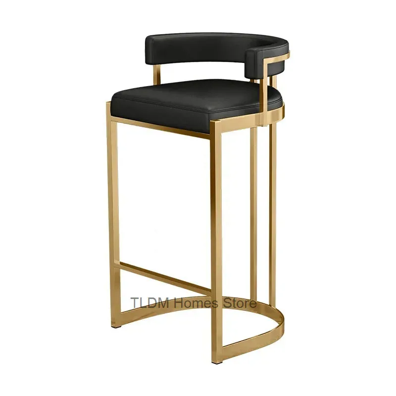 Nordic Backrest Bar Chair for Kitchen 의자 home Furniture Modern Luxury gold Iron Counter Stool Leather High Feet Bar Chairs