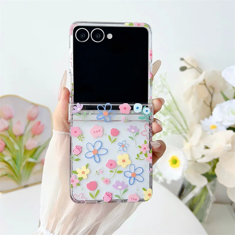

Для Samsung Galaxy Z Flip 7 FE 3 4 5 6, чехол с милым цветочным браслетом, прозрачная задняя крышка для Samsung Flip7 Flip6