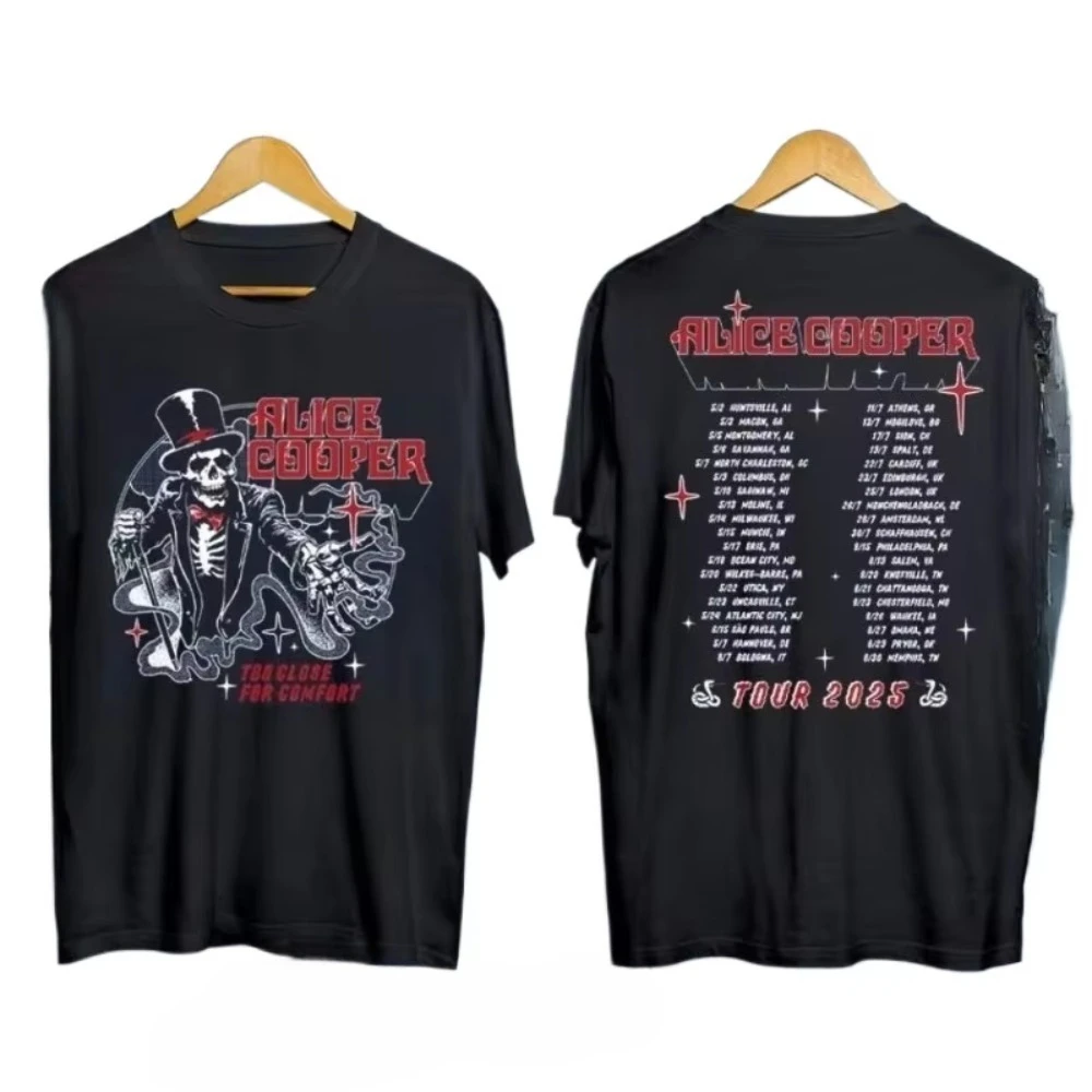 2025 Summer Alice Cooper Too Close for Comfort Tour Ringmaster Skeleton T-shirts Men and Women Top High-end Oversize Tops Y2k