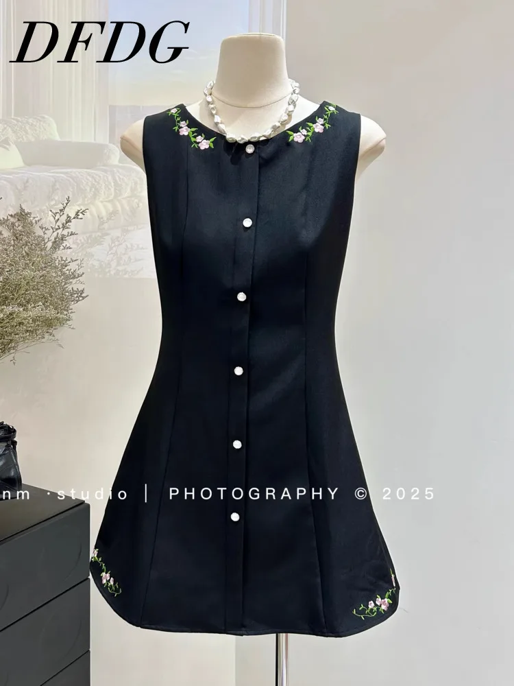 

Женское черное облегающее платье DFDG без рукавов с цветочной вышивкой, элегантное повседневное, трендовое, женственное, весна-лето 2026