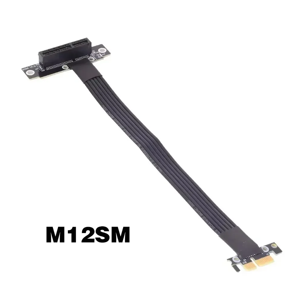 ADT M12SF PCI Express 4.0 x4 To x1 Riser Ribbon Cable Graphics Card PCI-E 1x To 4x Extension Cable Dual 90 Degree Riser Extender