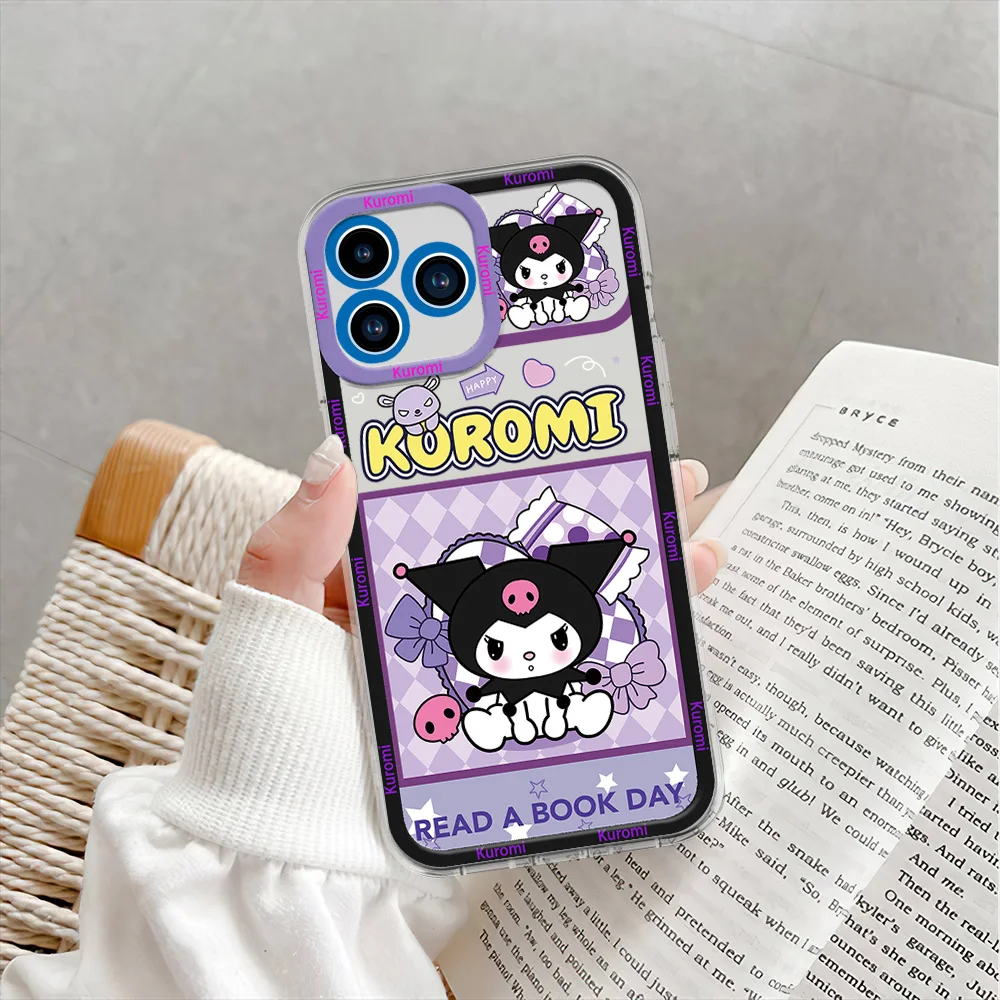 MINISO Cute Kuromi Losto Phone Case for iPhone 12 11 13 14 15 16 Max Pro Plus Transparent Bezel Shell