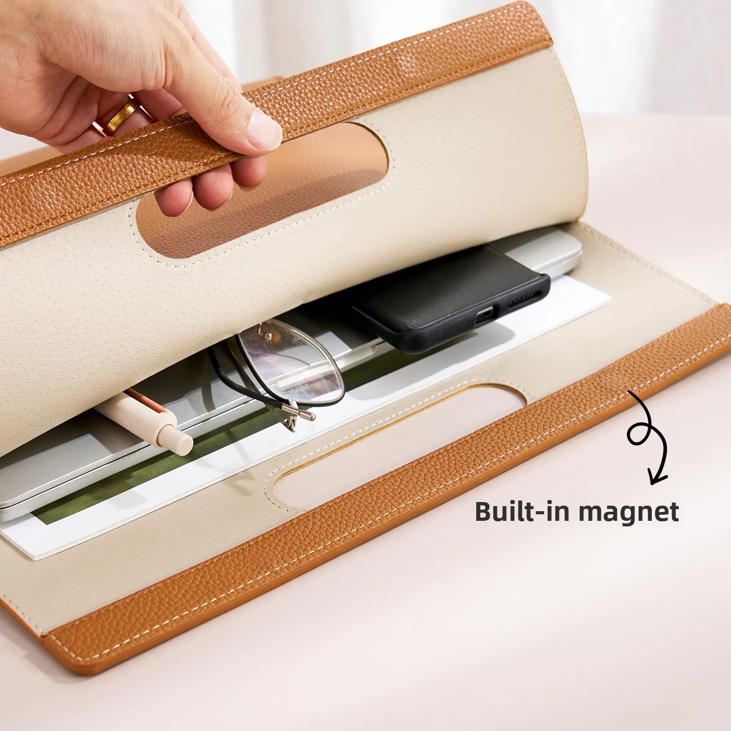 Portable Document Bag A4 Document Storage Tote Bag PU Leather File Bag A4 Document Holder Office Supplies LOGO Print Service