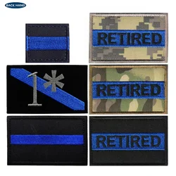 Retired Thin Blue Line Embroidery Patches Tactical Military Emblem Appliqued Sticker Chevron Strip Badges For Clothing Backpack