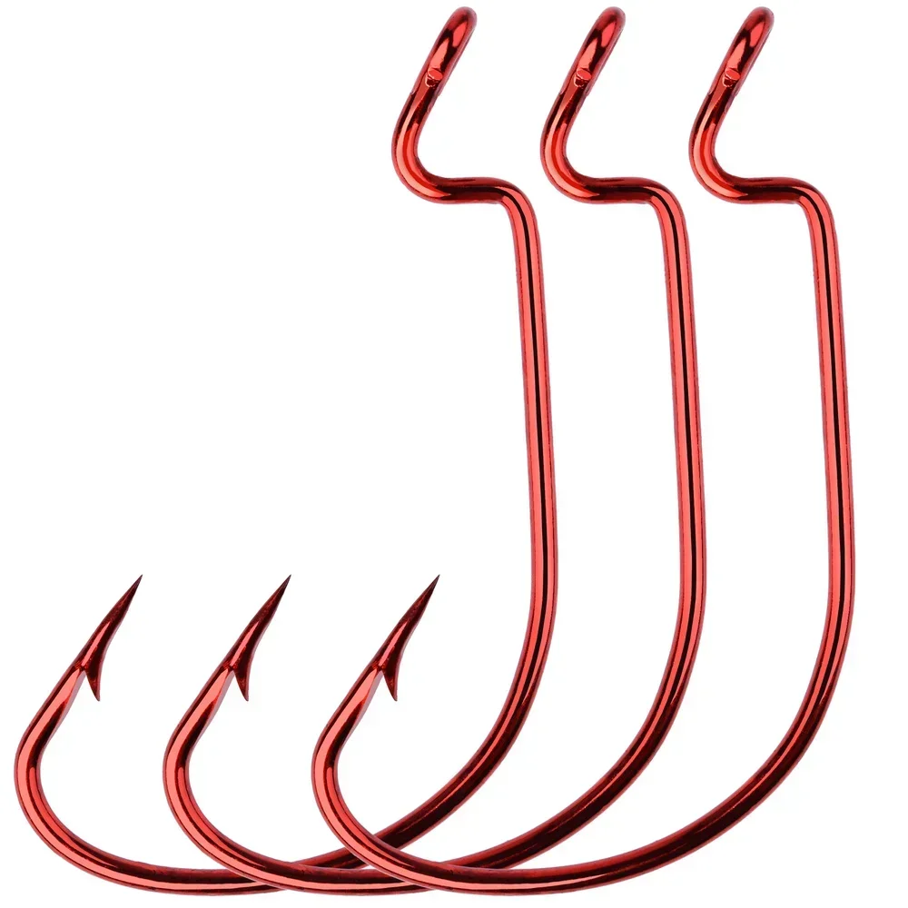 100Pcs/lot Wide Crank Fishing Hooks Carbon Steel Offset Fishhook Bass Barbed Carp Fishing Hook for Soft Worm Lure Set