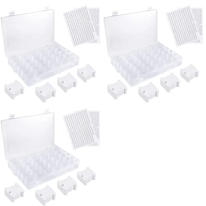 

3X 36 Grids Plastic Embroidery Floss Organizer Box & 150 Floss Bobbins & 6PCS Floss Number Stickers For Sewing Storage