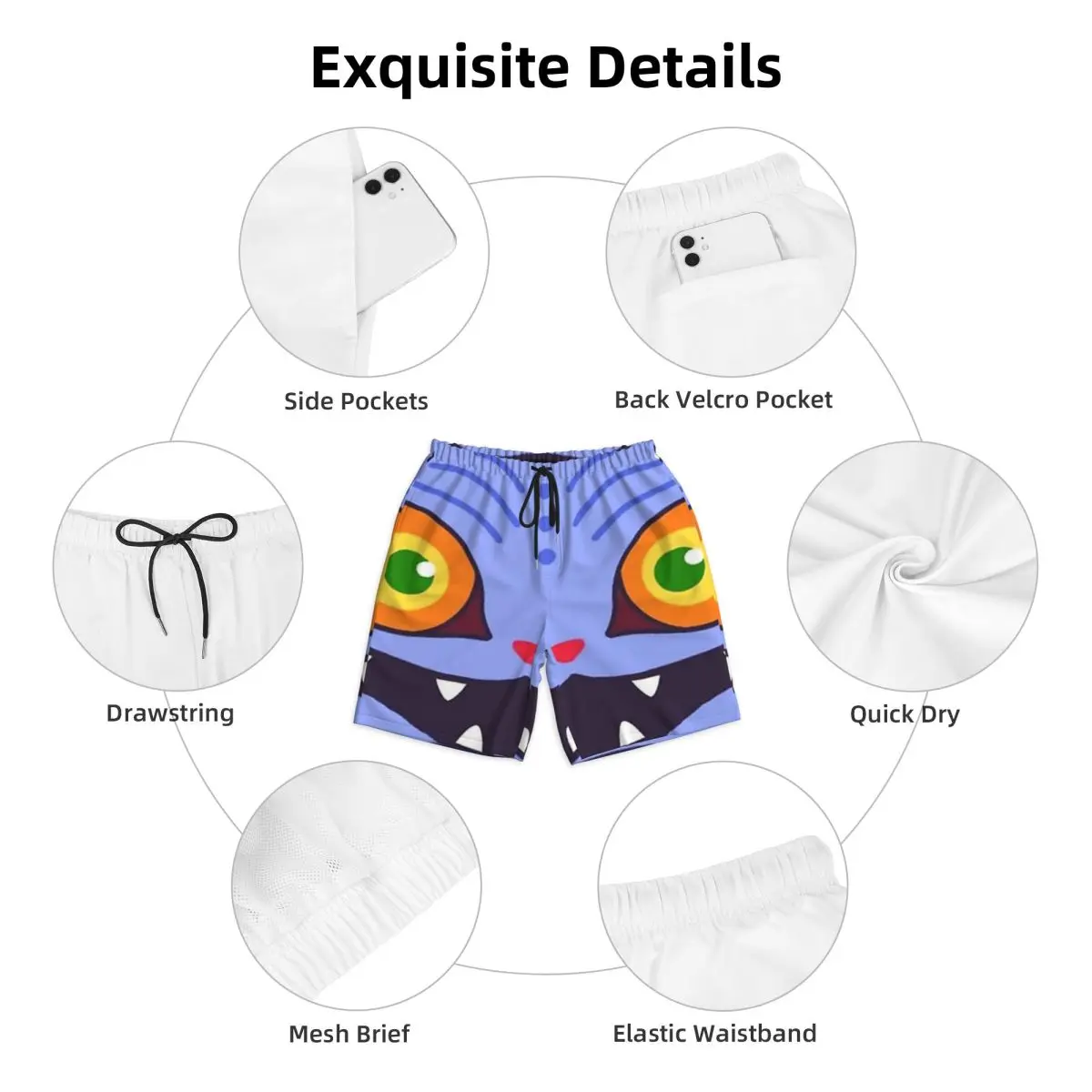 Kpop Demon Hunters Blue Tiger Face Board Shorts Summer Huntrix Running Surf Board Short Pants Men Hawaii Plus Size Swim Trunks