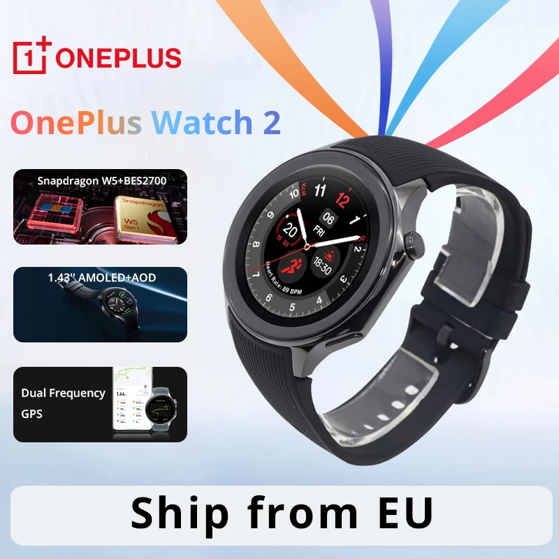 Oneplus Watch 2 Smartwatch 1,43'' Amoled-Bildschirm 500mAh Akku 100+ Sportmodi 2GB+32GB WLAN GPS IP68 Google Pay