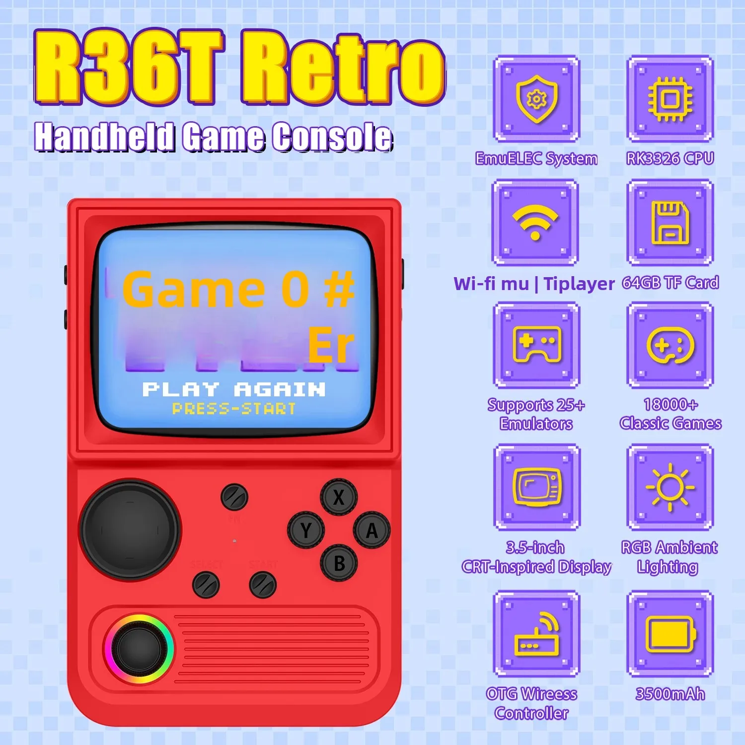 

R36T Retro Handheld Video Game Console EmuEMEC System 3.5 Inch IPS Screen RK3326 Chip 18000+Games Portable Pocket Video Player