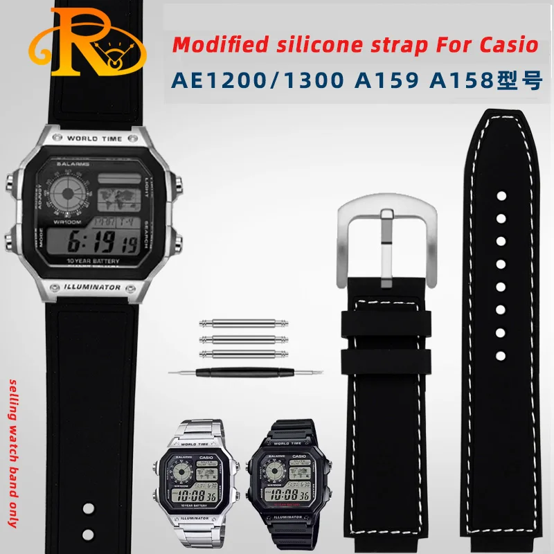 wristband Adapted to Casio AE1200/1300 A159 A158 A168 F91 series modified waterproof silicone strap Convex 18mm