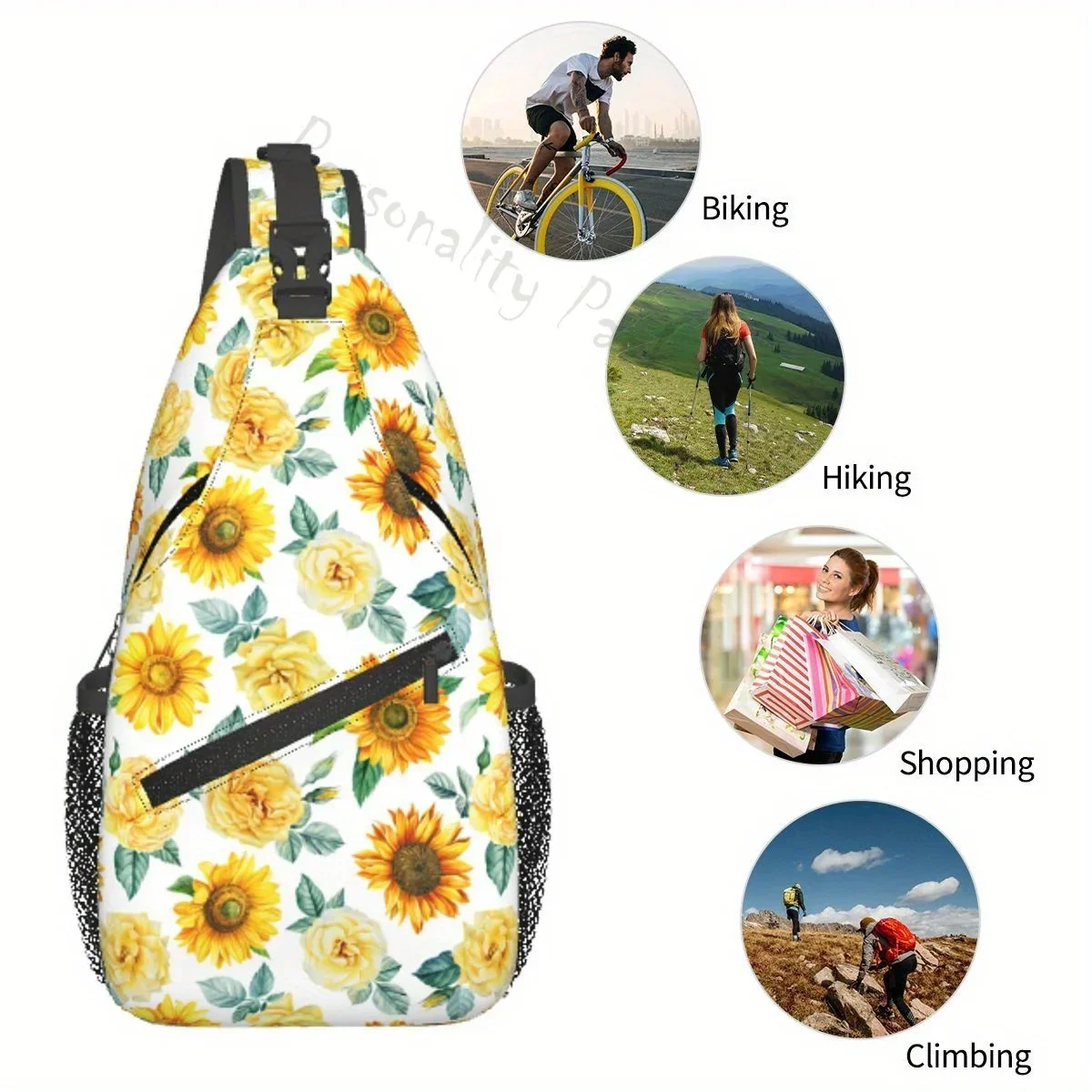 Mochila de hombro cruzada con cuerda de girasol, bolsa de viaje para senderismo, 1 unidad