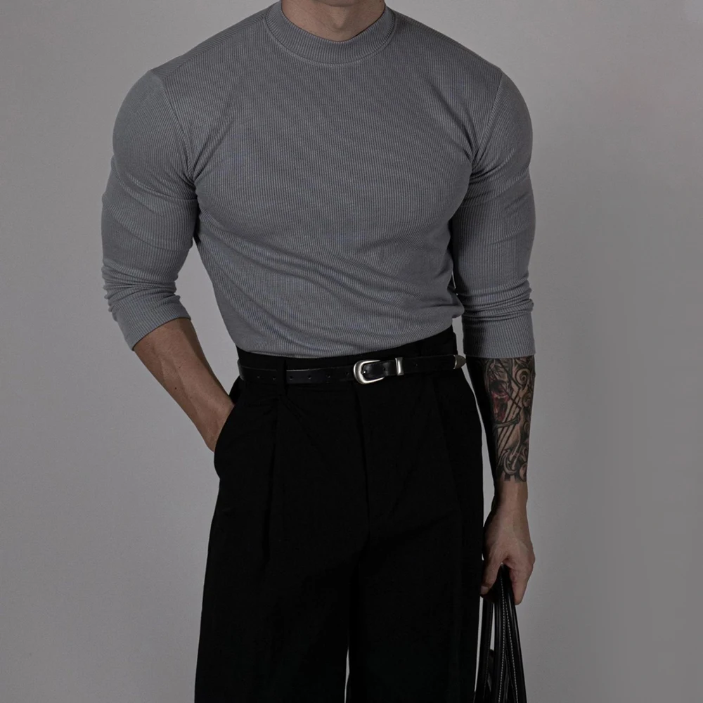 

Mens T-Shirt Sports Fitness Elastic Bottoming Shirt Breathable Solid Color Versatile Simple Gym Long-Sleeved Top Men'S Clothing