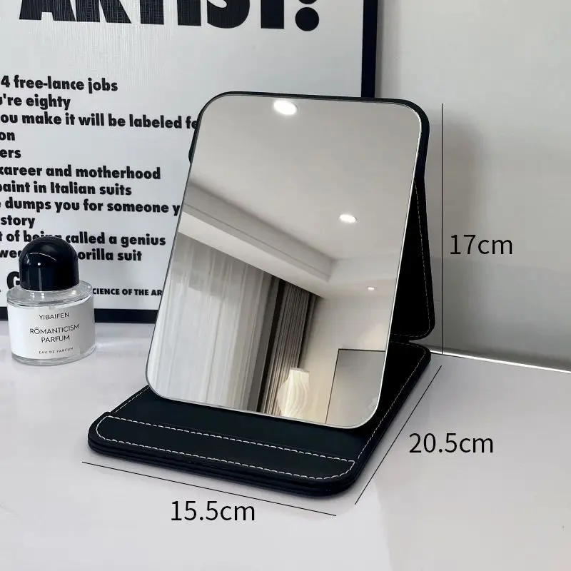 Leder-Klappspiegel, Schminkspiegel für den Schreibtisch, Verdickter HD-Spiegel, Modern und Schlicht, Dekorativer Tragbarer Schminkspiegel für Schlafzimmer und Zuhause – Detail 4